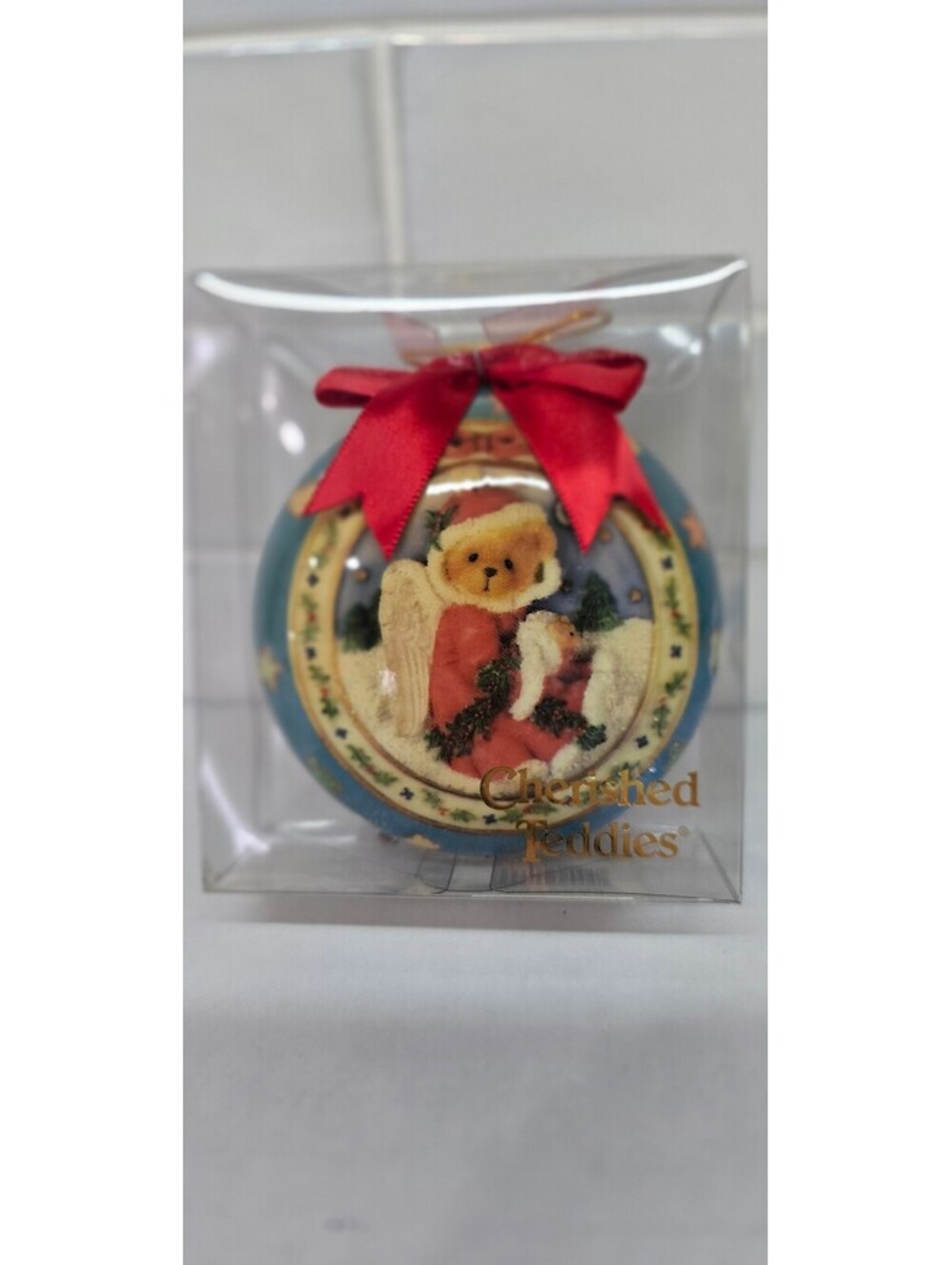 1996 Enesco Cherished Teddies Christmas Ornament with Red Bow